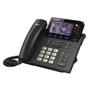 This enterprise-grade 1GB 6-line SIP HD desktop phone with large color graphic display has built-in PoE.