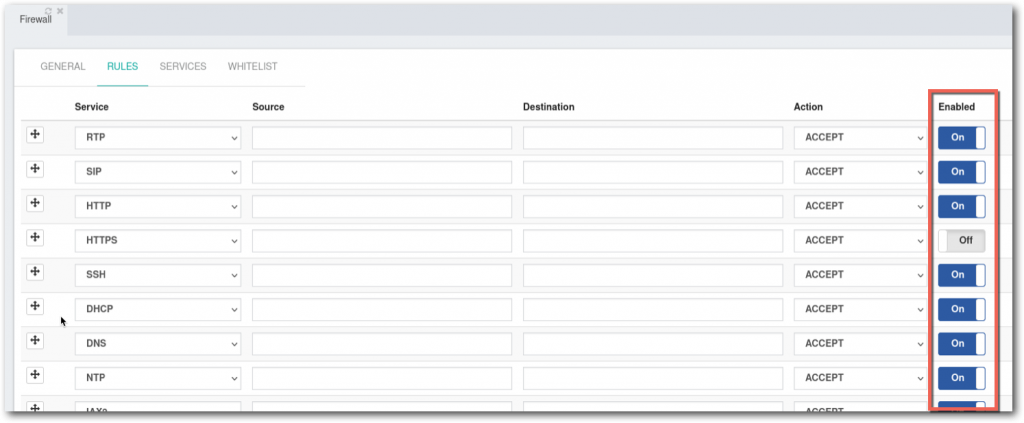 PBX Firewall Enable-Disable Rules