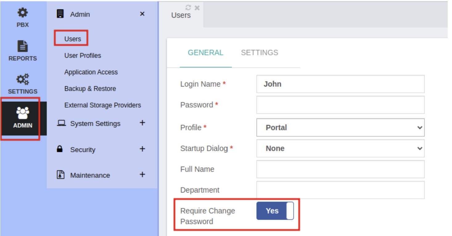 PBX Password change